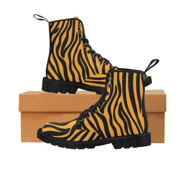 Womens Canvas Ankle Boots - Custom Zebra Pattern - Orange Zebra / US6.5 - Footwear ankle boots boots zebras