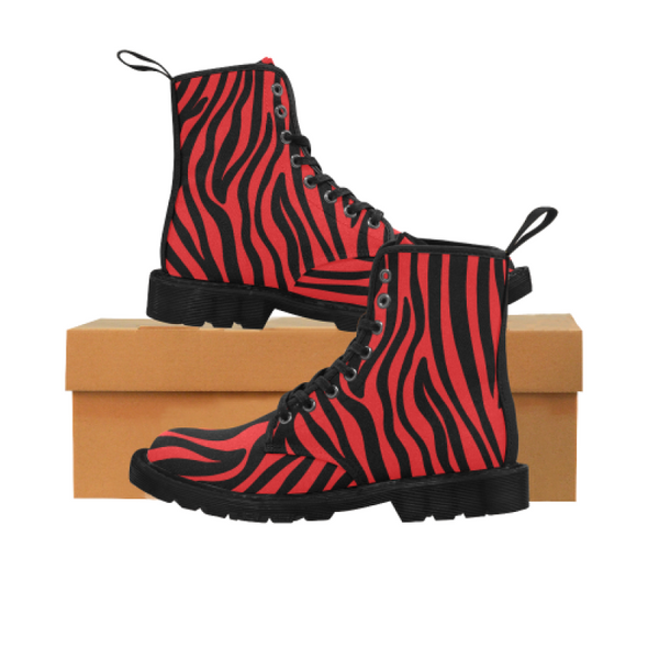 Womens Canvas Ankle Boots - Custom Zebra Pattern - Red Zebra / US6.5 - Footwear ankle boots boots zebras