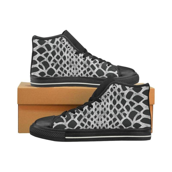 Womens Chucks High Top Sneakers - Custom Chalkboard Animal Patterns - Black - Black Reptile / Us6 - Footwear Big Cats Cheetahs Chucks