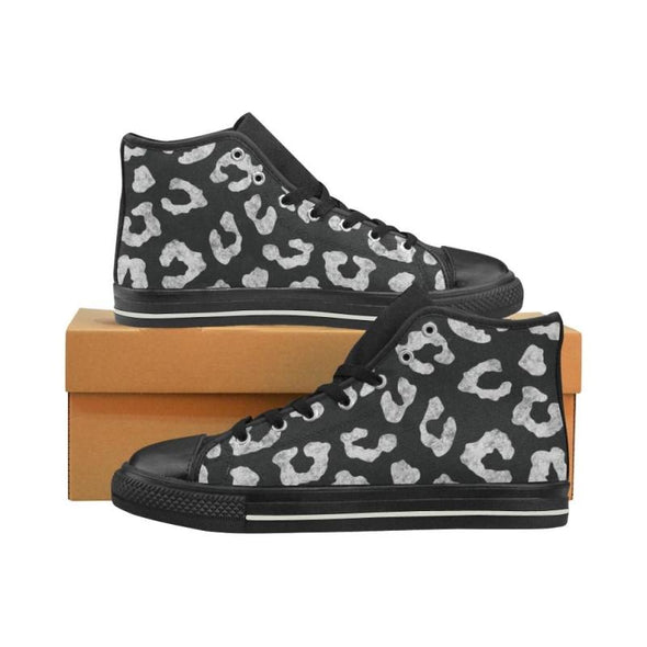 Womens Chucks High Top Sneakers - Custom Chalkboard Animal Patterns - Black - Black White Jaguar / Us6 - Footwear Big Cats Cheetahs Chucks