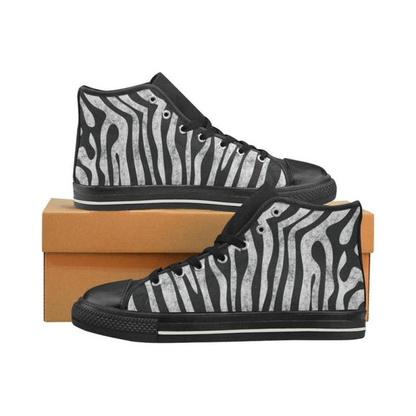 Womens Chucks High Top Sneakers - Custom Chalkboard Animal Patterns - Black - White Zebra / Us6 - Footwear Big Cats Cheetahs Chucks Sneakers