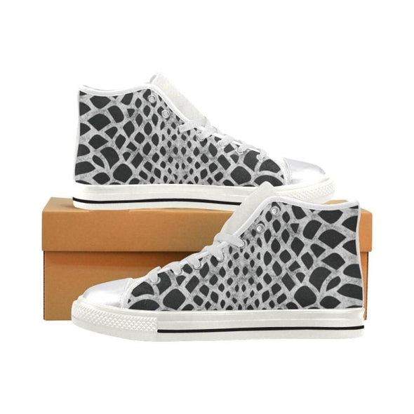Womens Chucks High Top Sneakers - Custom Chalkboard Animal Patterns - White - Black Reptile / Us6 - Footwear Big Cats Cheetahs Chucks