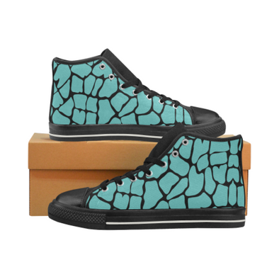 Womens Chucks High Top Sneakers - Custom Giraffe Pattern w/Black Background - Turquoise Giraffe / US6 - Footwear chucks sneakers giraffes
