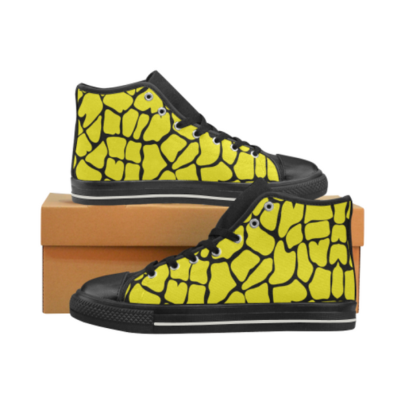 Womens Chucks High Top Sneakers - Custom Giraffe Pattern w/Black Background - Yellow Giraffe / US6 - Footwear chucks sneakers giraffes