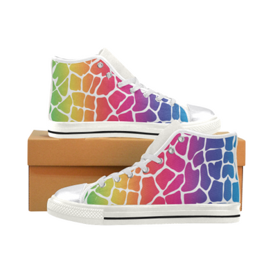 Womens Chucks High Top Sneakers - Custom Giraffe Pattern w/White Background - Rainbow Giraffe / US6 - Footwear chucks sneakers giraffes