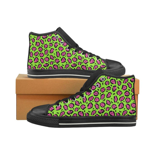 Womens Chucks High Top Sneakers - Custom Jaguar Pattern - US6 / Woman / Hot Pink Lime Jaguar - Footwear big cats chucks sneakers jaguars