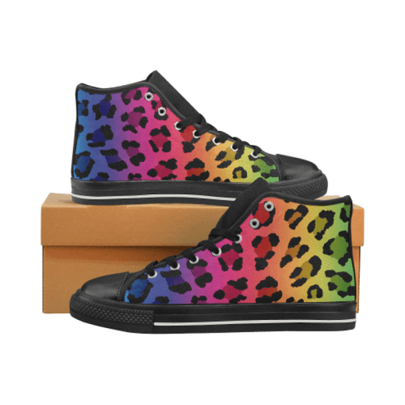 Womens Chucks High Top Sneakers - Custom Leopard Pattern - Rainbow Leopard / Us6 - Footwear Big Cats Chucks Sneakers Leopards Sneakers
