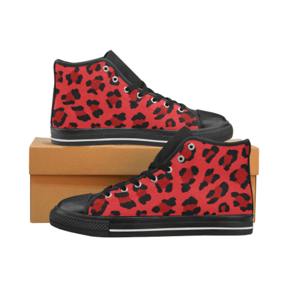 Womens Chucks High Top Sneakers - Custom Leopard Pattern - Red Leopard / Us6 - Footwear Big Cats Chucks Sneakers Leopards Sneakers
