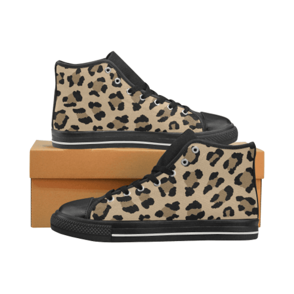 Womens Chucks High Top Sneakers - Custom Leopard Pattern - Tan Leopard / Us6 - Footwear Big Cats Chucks Sneakers Leopards Sneakers