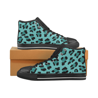 Womens Chucks High Top Sneakers - Custom Leopard Pattern - Turquoise Leopard / Us6 - Footwear Big Cats Chucks Sneakers Leopards Sneakers