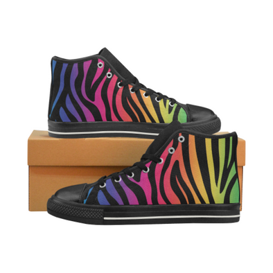 Womens Chucks High Top Sneakers - Custom Zebra Pattern w/Black Background - Rainbow Zebra / US6 - Footwear chucks sneakers sneakers zebras