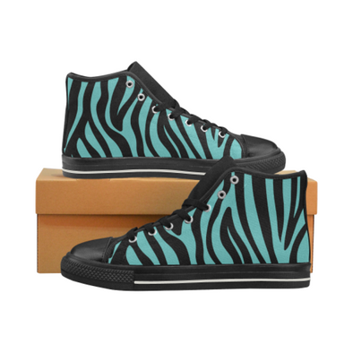 Womens Chucks High Top Sneakers - Custom Zebra Pattern w/Black Background - Turquoise Zebra / US6 - Footwear chucks sneakers sneakers zebras