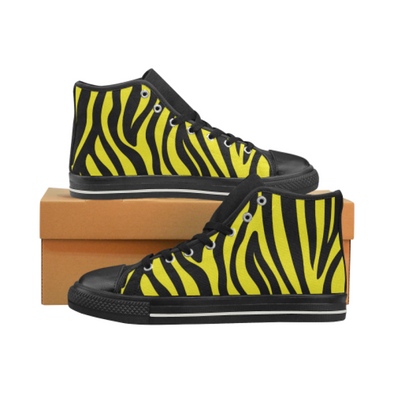 Womens Chucks High Top Sneakers - Custom Zebra Pattern w/Black Background - Yellow Zebra / US6 - Footwear chucks sneakers sneakers zebras