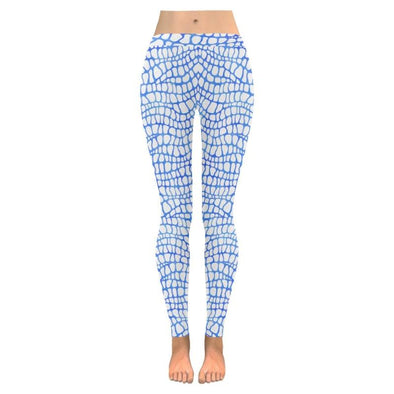 Girls Printed Leggings White Fern Leaf Overall Print on Blue - SheelaSheek