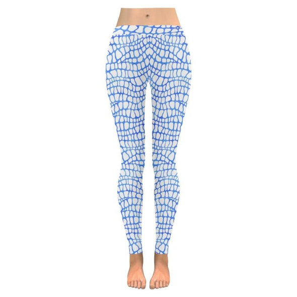 Womens Premium Leggings - Cobalt Blue Watercolor Animal Prints - Alligator White / S - Clothing big cats cheetahs giraffes hot new items