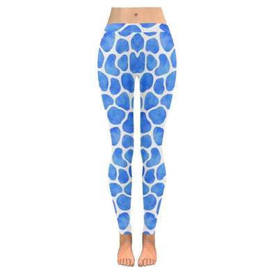 Womens Premium Leggings - Cobalt Blue Watercolor Animal Prints - Giraffe Blue / S - Clothing big cats cheetahs giraffes hot new items