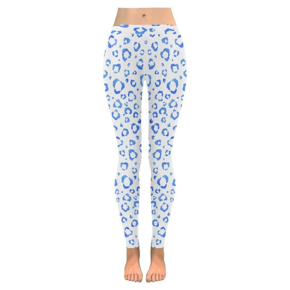 Womens Premium Leggings - Cobalt Blue Watercolor Animal Prints - Leopard White / S - Clothing big cats cheetahs giraffes hot new items