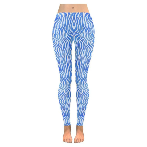 Womens Premium Leggings - Cobalt Blue Watercolor Animal Prints - Zebra 2 White / S - Clothing big cats cheetahs giraffes hot new items