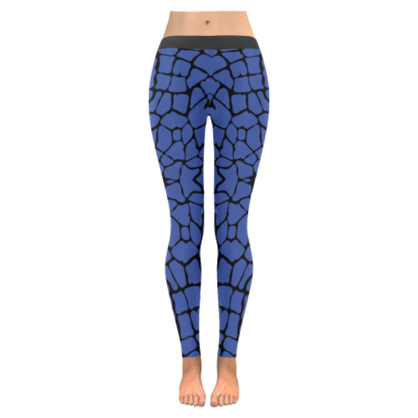 Womens Premium Leggings - Custom Giraffe Pattern W/ Black Background - Blue Giraffe / Xxs - Clothing Giraffes Leggings Yoga Gear