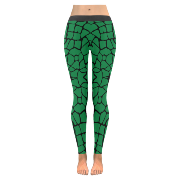 Womens Premium Leggings - Custom Giraffe Pattern W/ Black Background - Green Giraffe / Xxs - Clothing Giraffes Leggings Yoga Gear