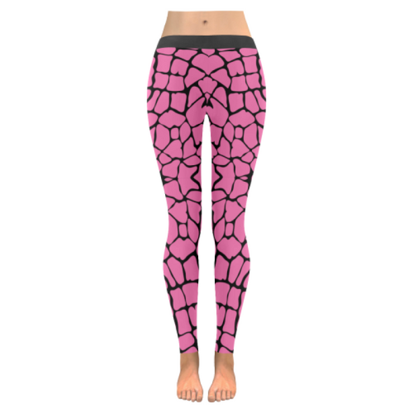 Womens Premium Leggings - Custom Giraffe Pattern W/ Black Background - Hot Pink Giraffe / Xxs - Clothing Giraffes Leggings Yoga Gear