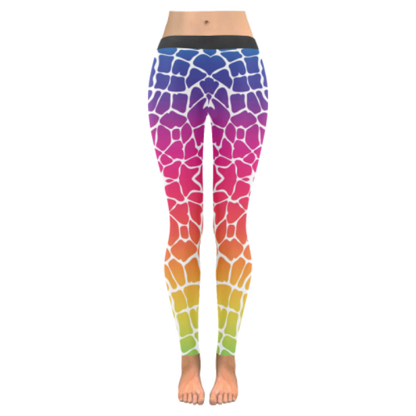 Womens Premium Leggings - Custom Giraffe Pattern W/ White Background - Rainbow Giraffe / Xxs - Clothing Giraffes Leggings Yoga Gear