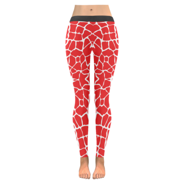 Womens Premium Leggings - Custom Giraffe Pattern W/ White Background - Red Giraffe / Xxs - Clothing Giraffes Leggings Yoga Gear