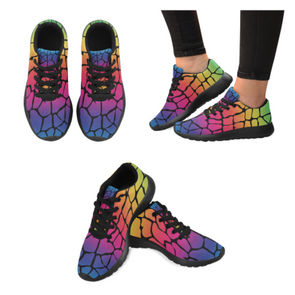 Womens Running Sneakers - Custom Giraffe Pattern W/ Black Background - Rainbow Giraffe / Us6 - Footwear Giraffes Sneakers