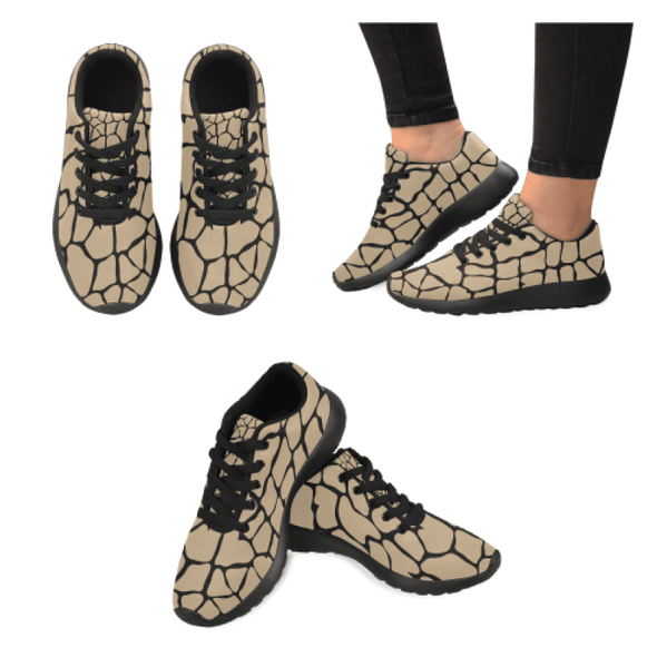 Womens Running Sneakers - Custom Giraffe Pattern W/ Black Background - Tan Giraffe / Us6 - Footwear Giraffes Sneakers