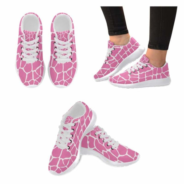 Womens Running Sneakers - Custom Giraffe Pattern w/ White Background - Hot Pink Giraffe / US6 - Footwear giraffes sneakers