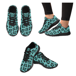 Womens Running Sneakers - Custom Leopard Pattern - Turquoise Leopard / Us6 - Footwear Big Cats Leopards Sneakers